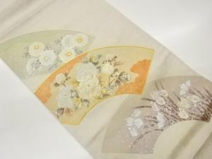 金彩手描き金銀駒刺繍地紙に花々模様袋帯